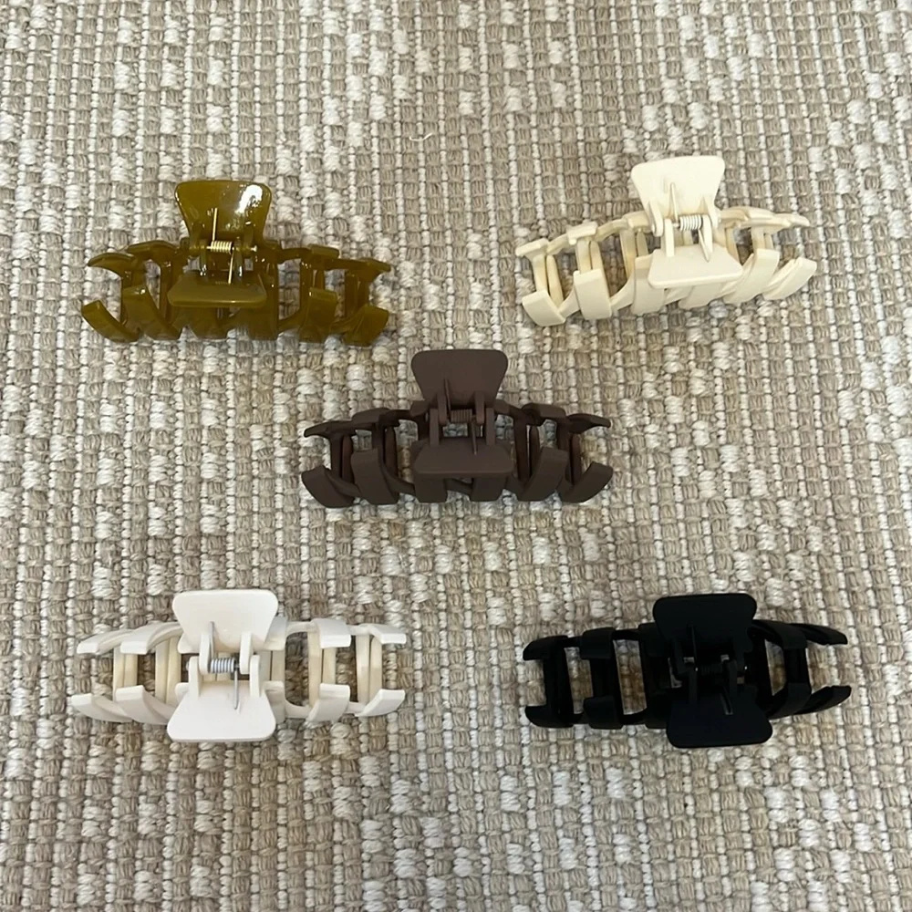 Set of 5 Neutral Colored Large Hair Claws (Cream, White, Bronze, Black, Brown)